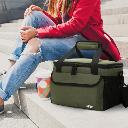 Large Lunch Box for Men, Insulated Lunch Bags Soft Coolers Bag with Shoulder Strap for Adults Work Beach Picnic Travel, 18 Cans, Army Green