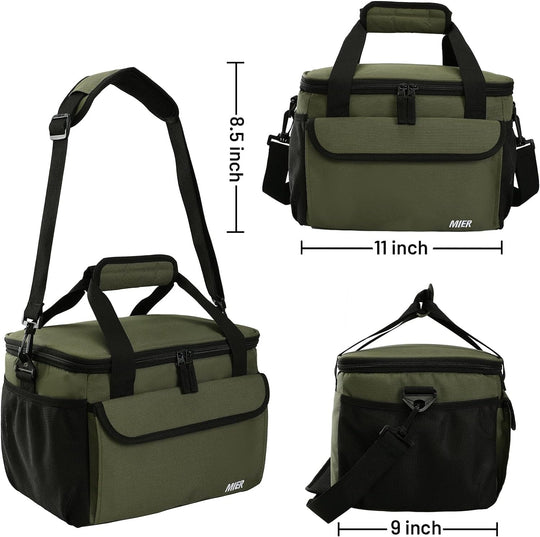 Large Lunch Box for Men, Insulated Lunch Bags Soft Coolers Bag with Shoulder Strap for Adults Work Beach Picnic Travel, 18 Cans, Army Green